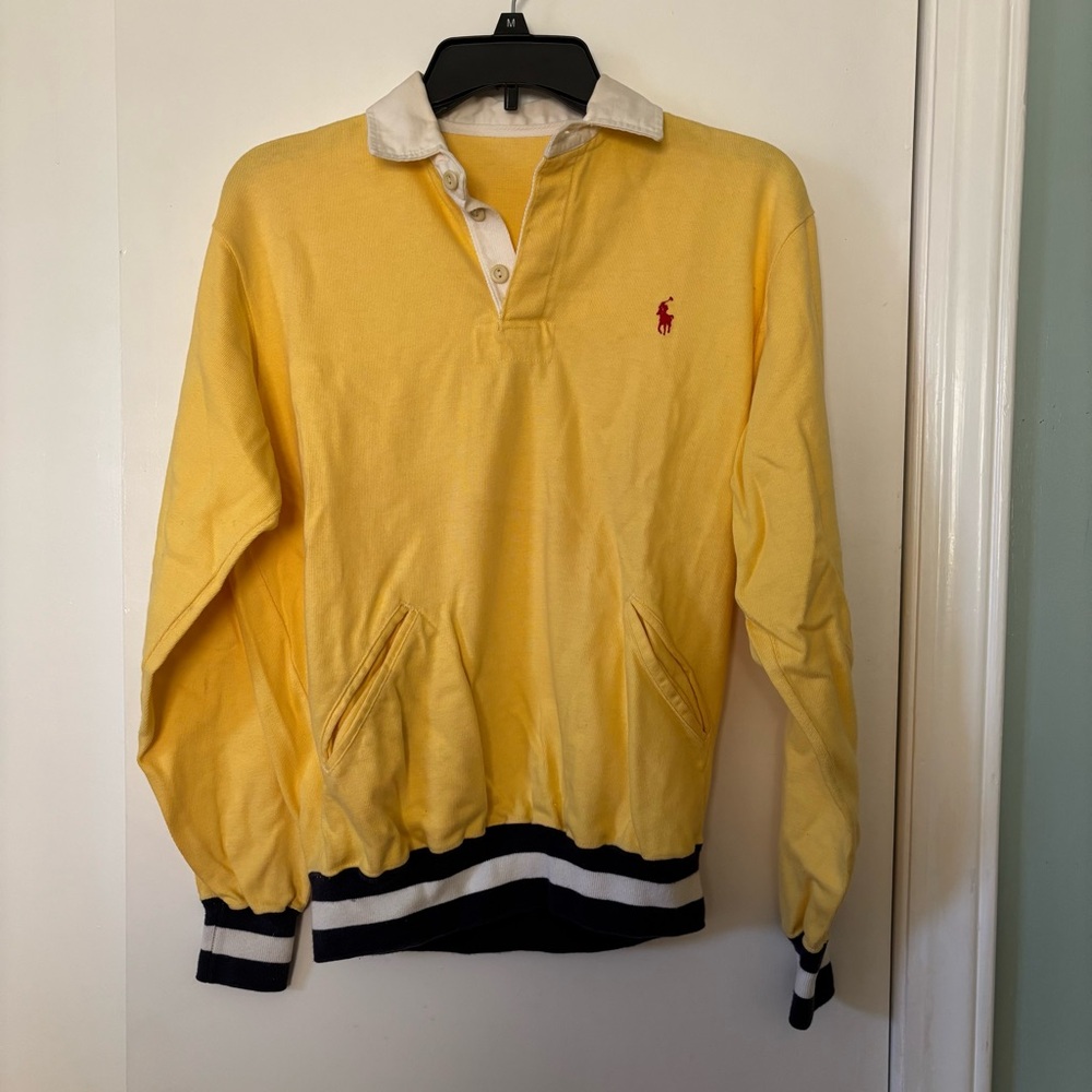 Vintage Yellow Polo Sweatshirt with Embroidered Logo